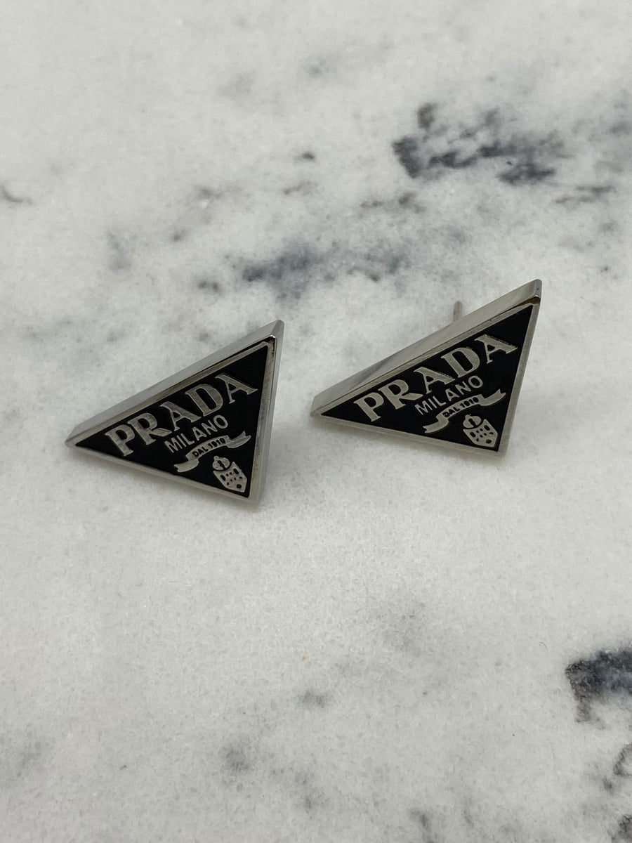 PRADA Triangle Metal Monogram Earrings - USED