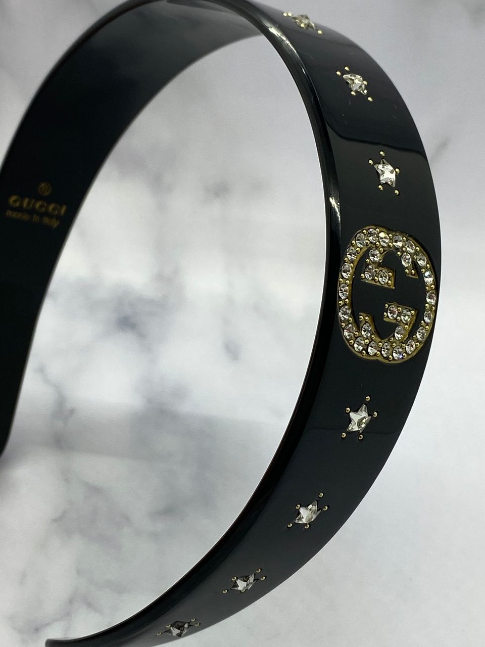 GUCCI GG Black Plastic Rhinestone Head band - Pre owned