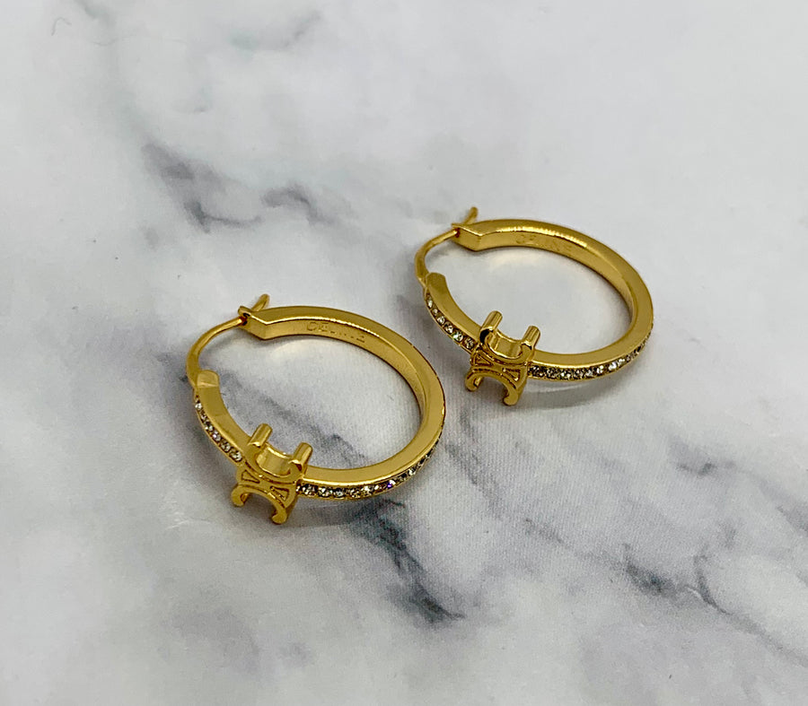CELINE Rhinestone Hoop Earrings - Pre owned