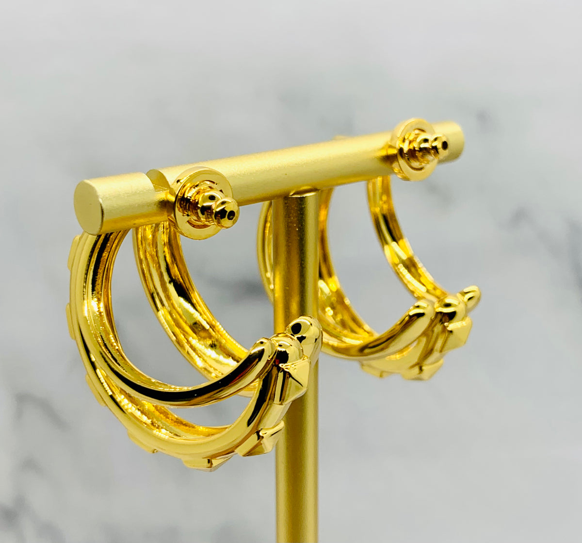 VALENTINO Gold Tone Rock Stud Hoop Earrings - Pre owned