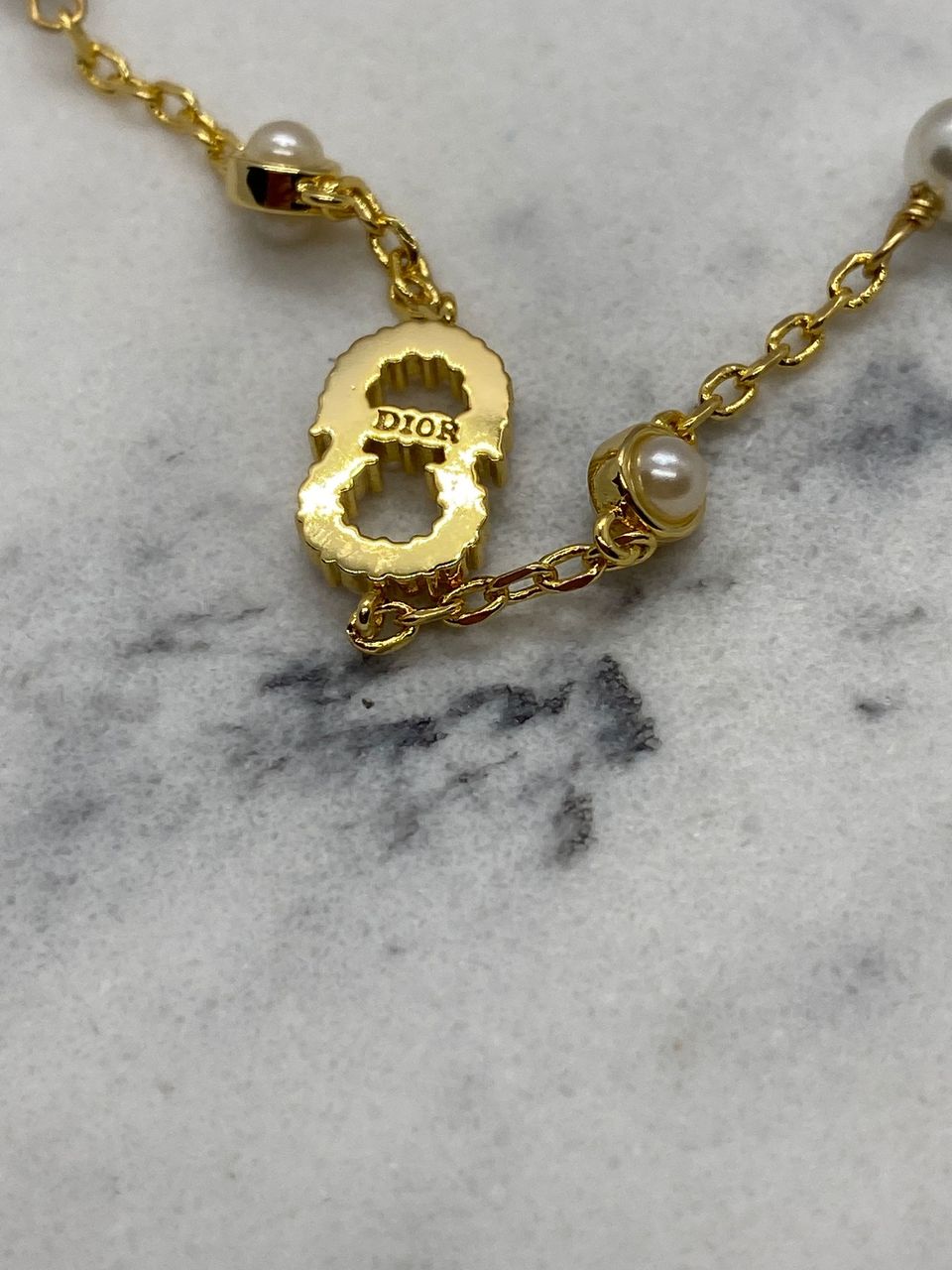 CHRISTIAN DIOR CD Gold Tone Pearl Trim Bracelet - Pre owned