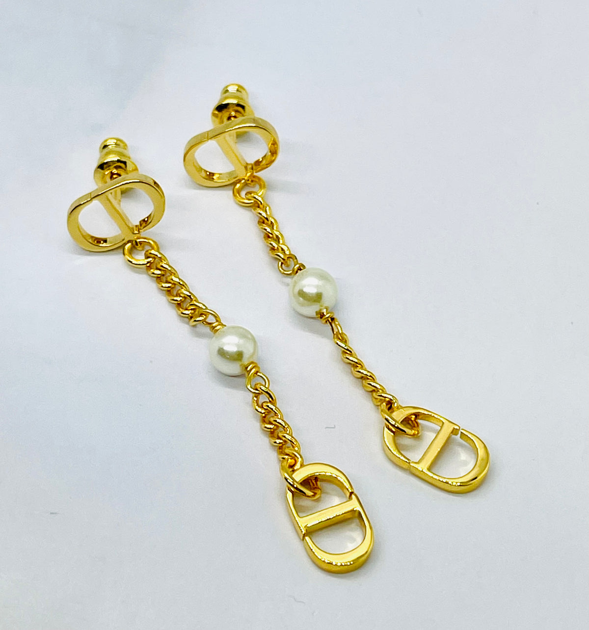 CHRISTIAN DIOR CD Rhinestone Pendant Earrings - Pre owned