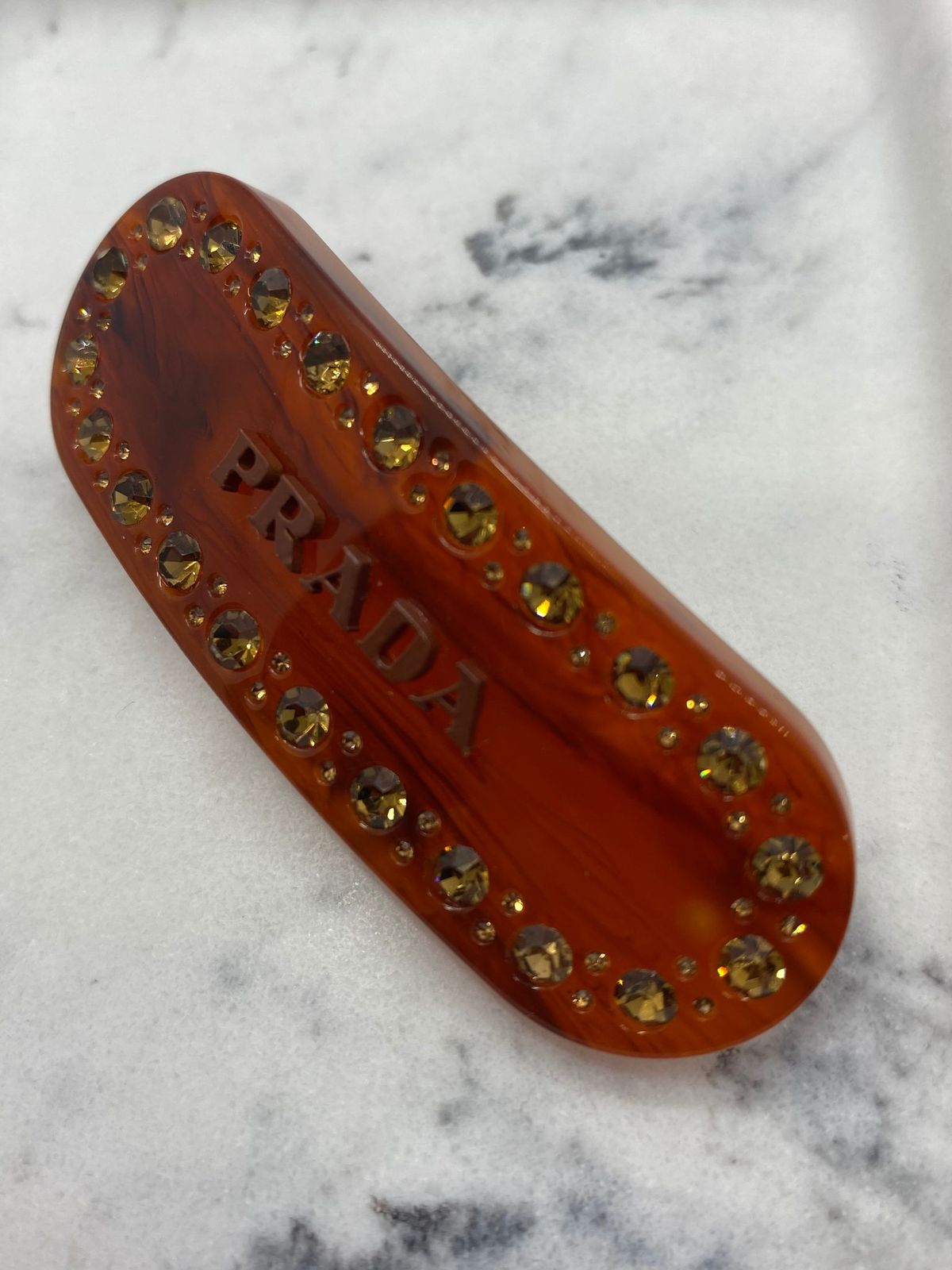 PRADA Acrylic Amber Rhinestone Hair Clip Barrette - Pre owned