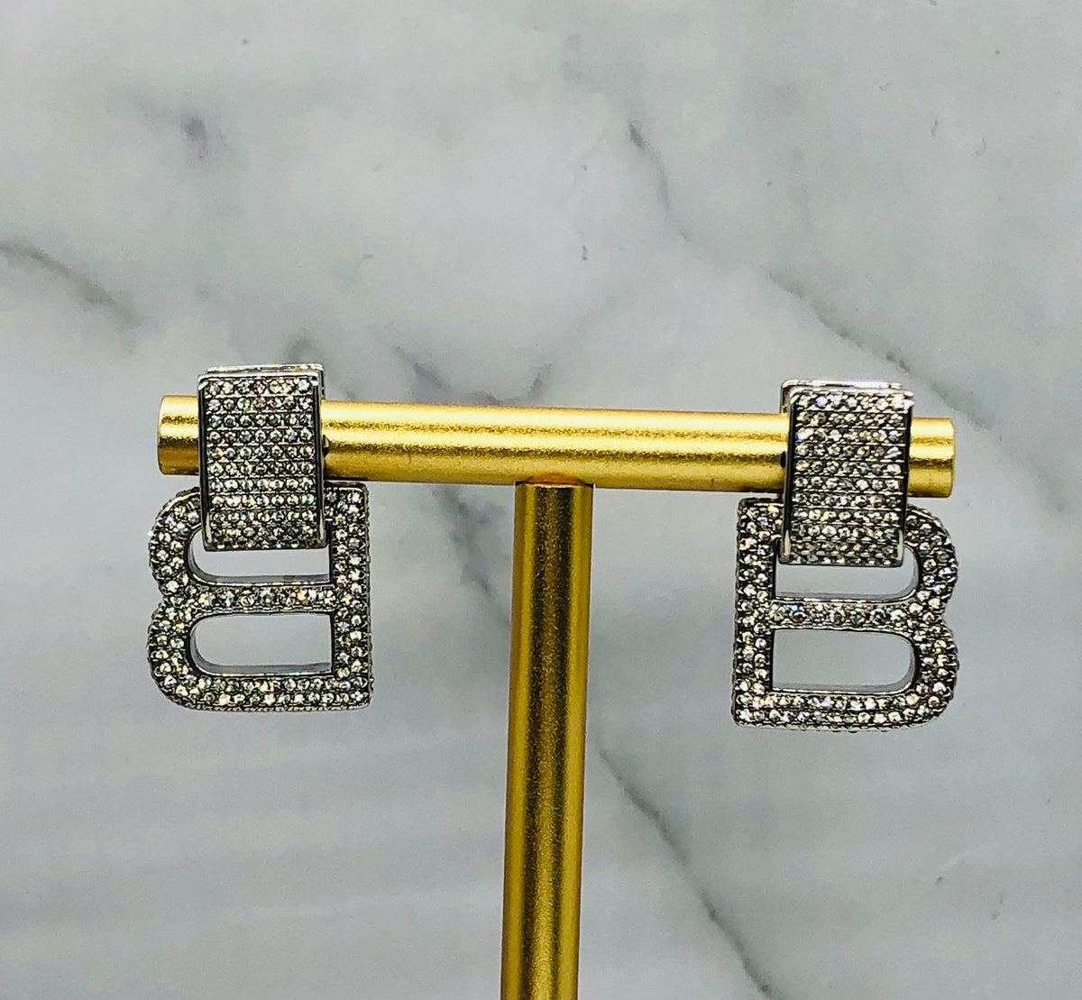 BALENCIAGA B Rhinestone Pendant Earrings - Pre owned