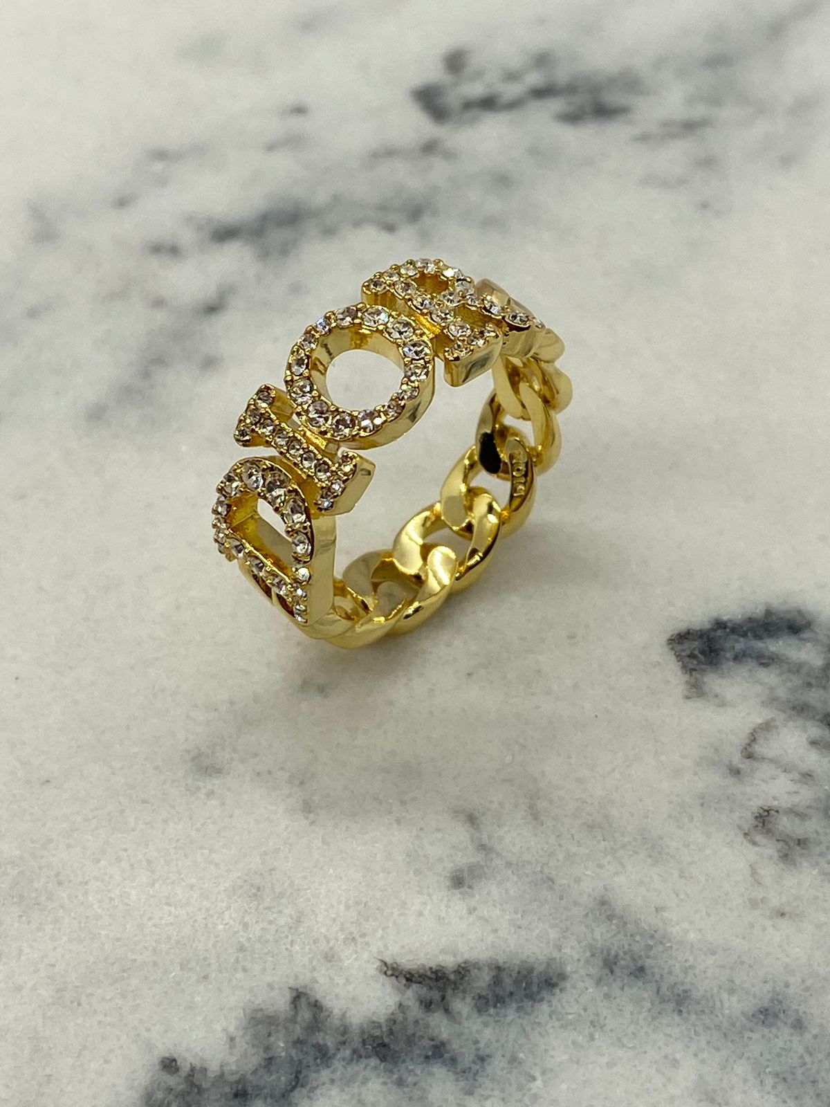 CHRISTIAN DIOR Gold Tone Rhinestone Ring - Size M 7