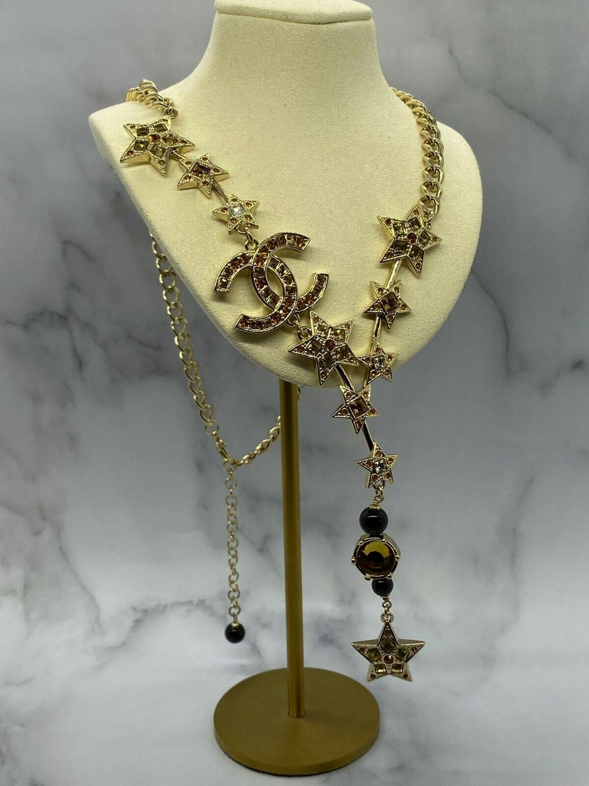 CHANEL CC Gold Tone Stars Statement Necklace - Pre owned