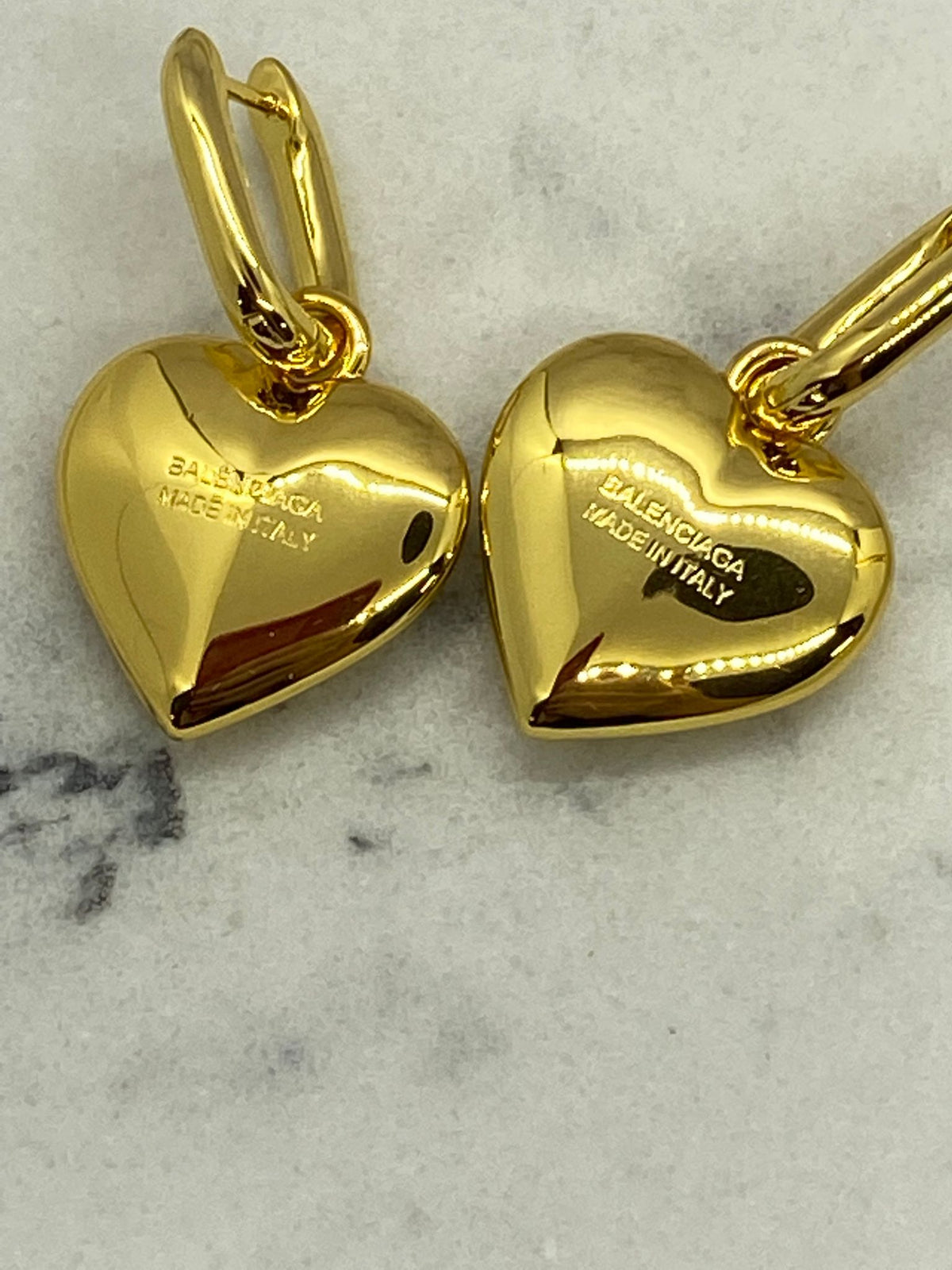 BALENCIAGA BB Gold Tone Heart Pendant Earrings - Pre owned