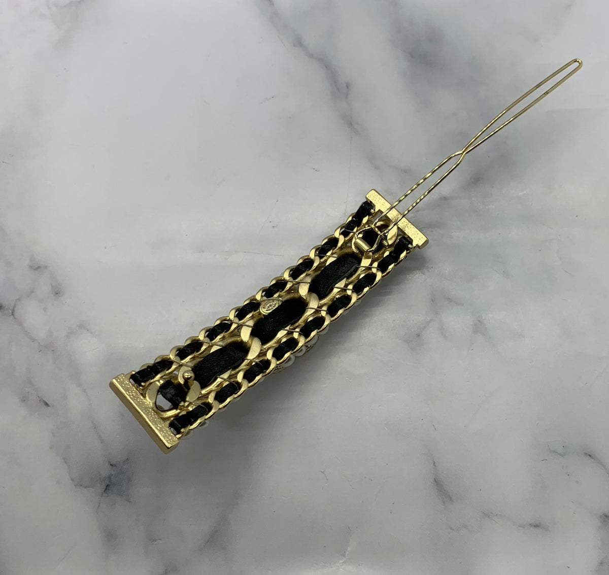 CHANEL CC Pearl & Leather Hair Clip Barrette - USED