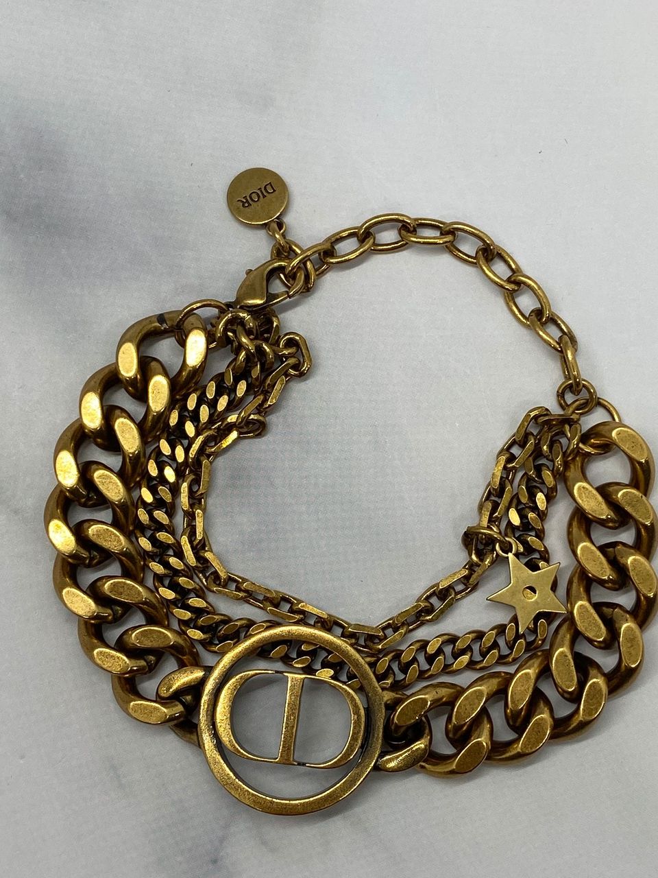 CHRISTIAN DIOR CD Brass Tone Multi Chain Bracelet - Pre owned