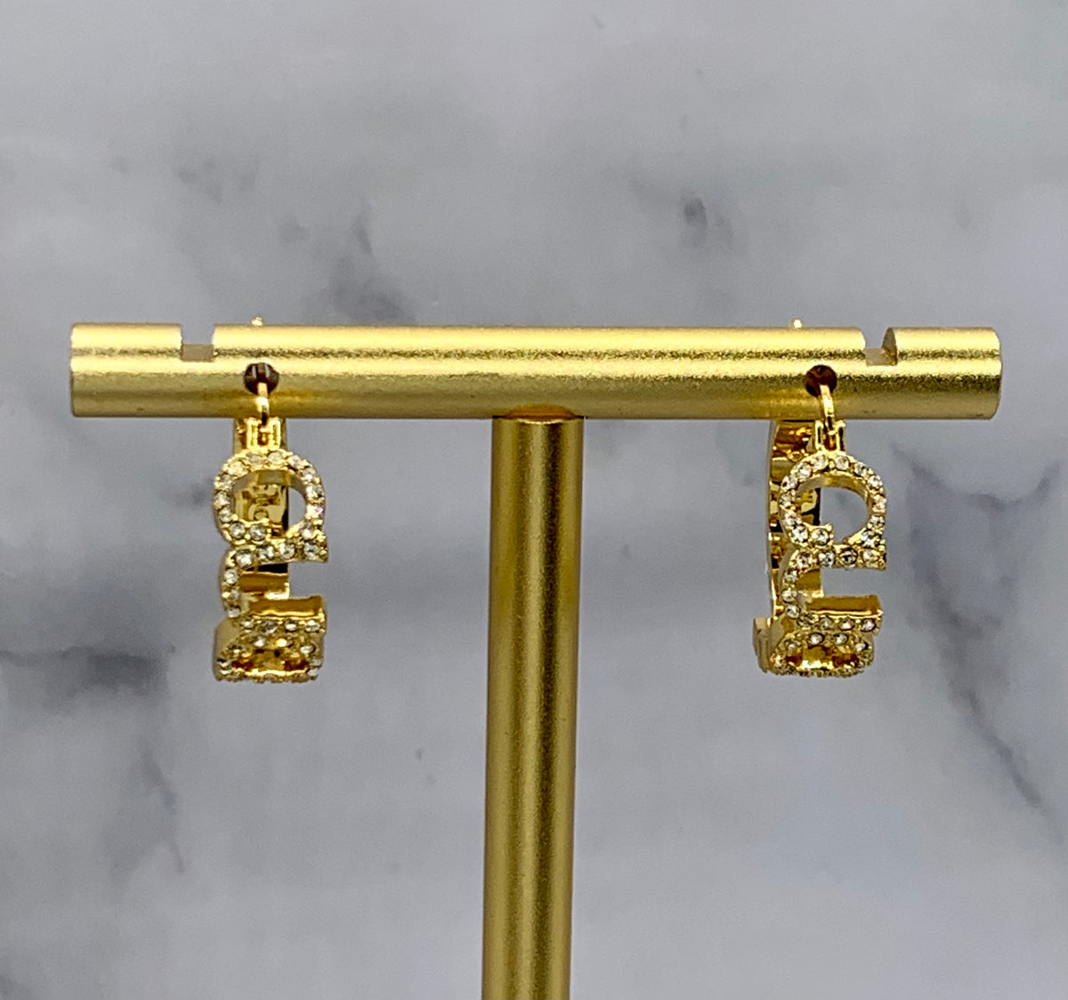 GUCCI Rhinestone Gold Hoop Earrings - Pre owned