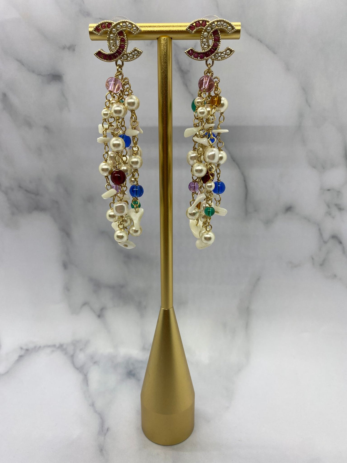 CHANEL CC Pearl Pendant Earrings - USED