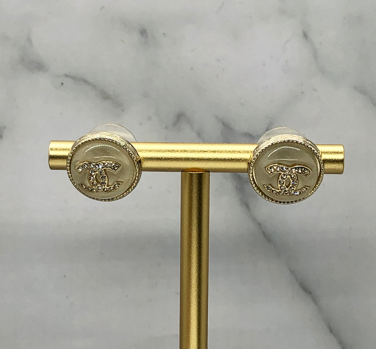 CHANEL CC Rhinestone Button Earrings - USED
