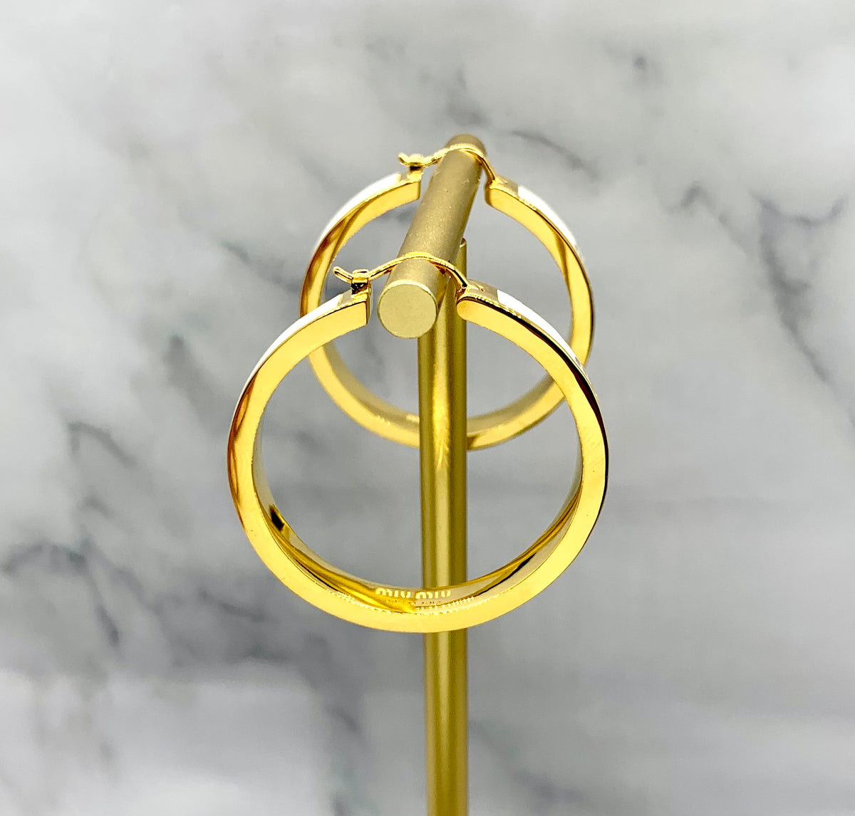 MIU MIU White Striped Gold Tone Hoop Earrings - Pre owned