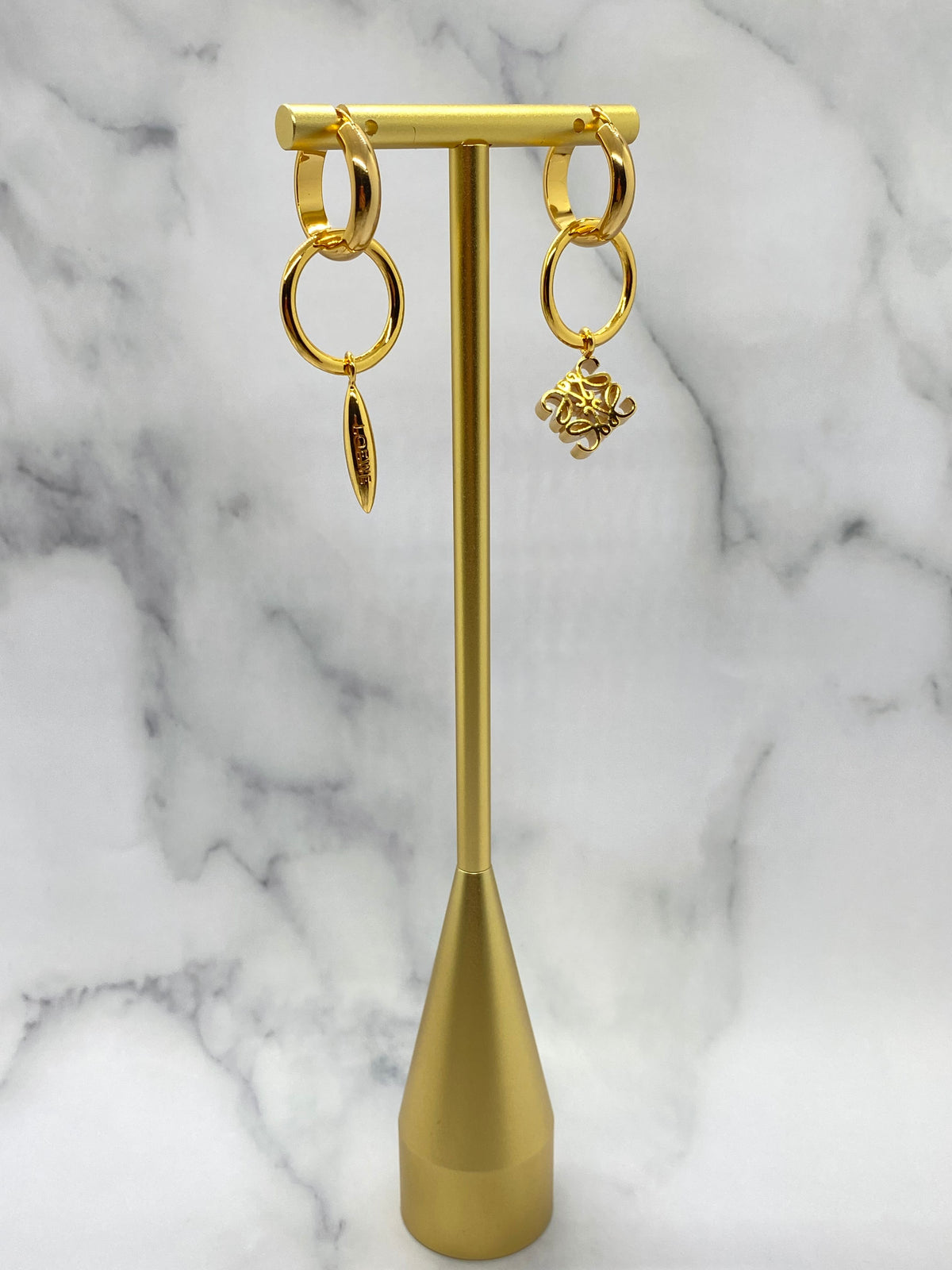 LOEWE Gold Tone Monogram Earrings - Pre owned