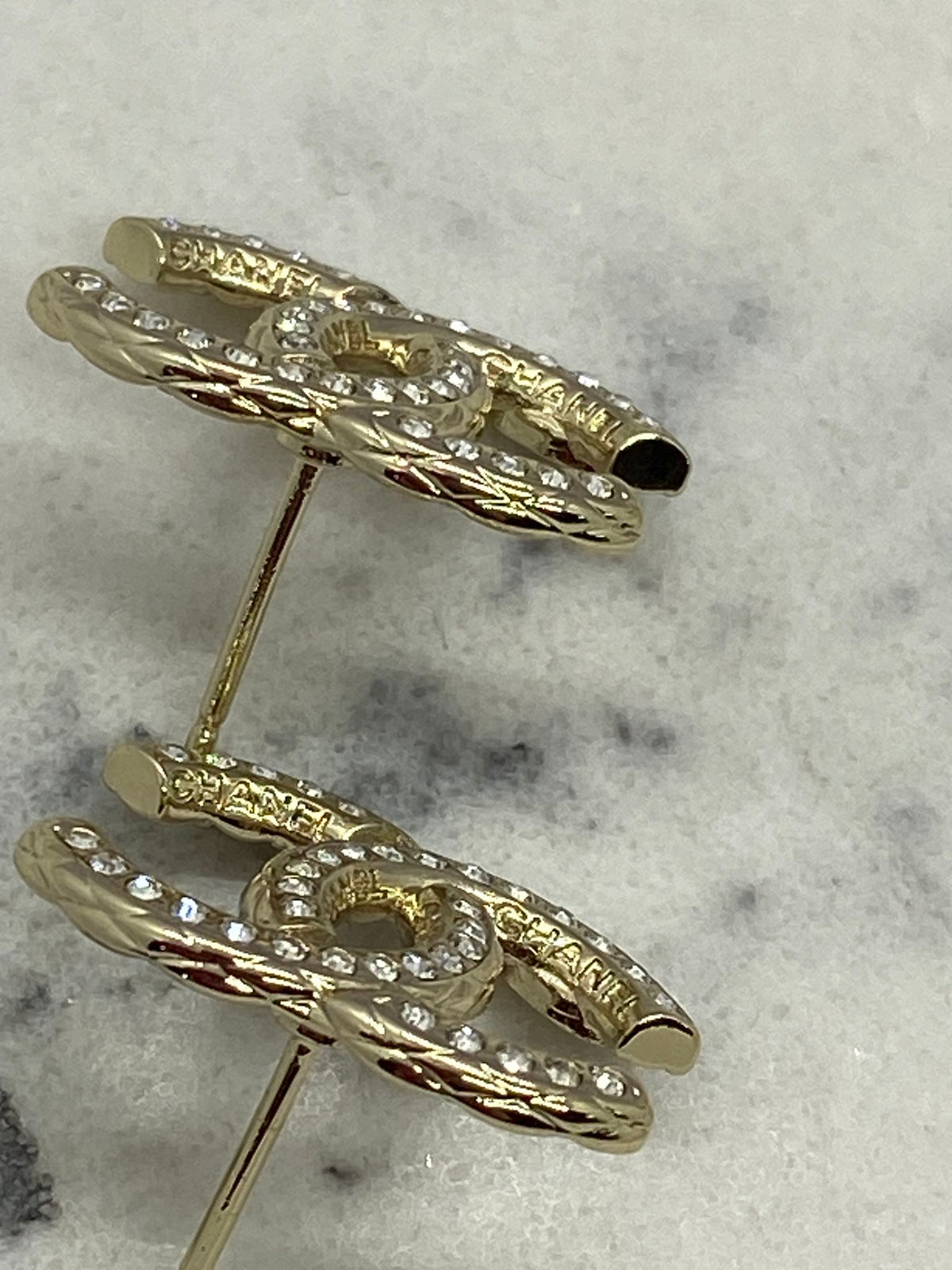 CHANEL CC Gold Tone Small Rhinestone Earrings - Pre owned