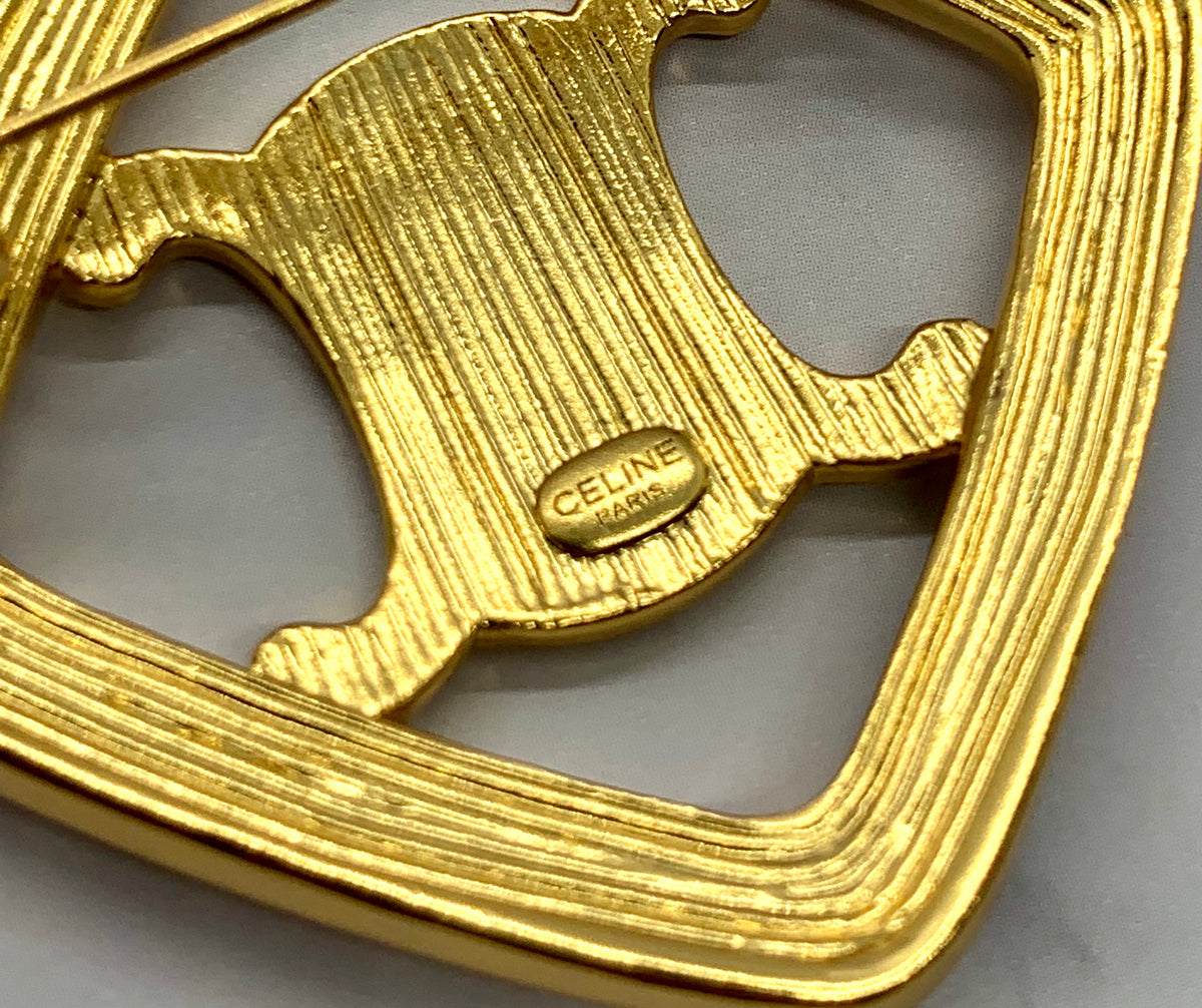 CELINE Classsic Monogram Gold Tone Brooch Pin - Pre owned