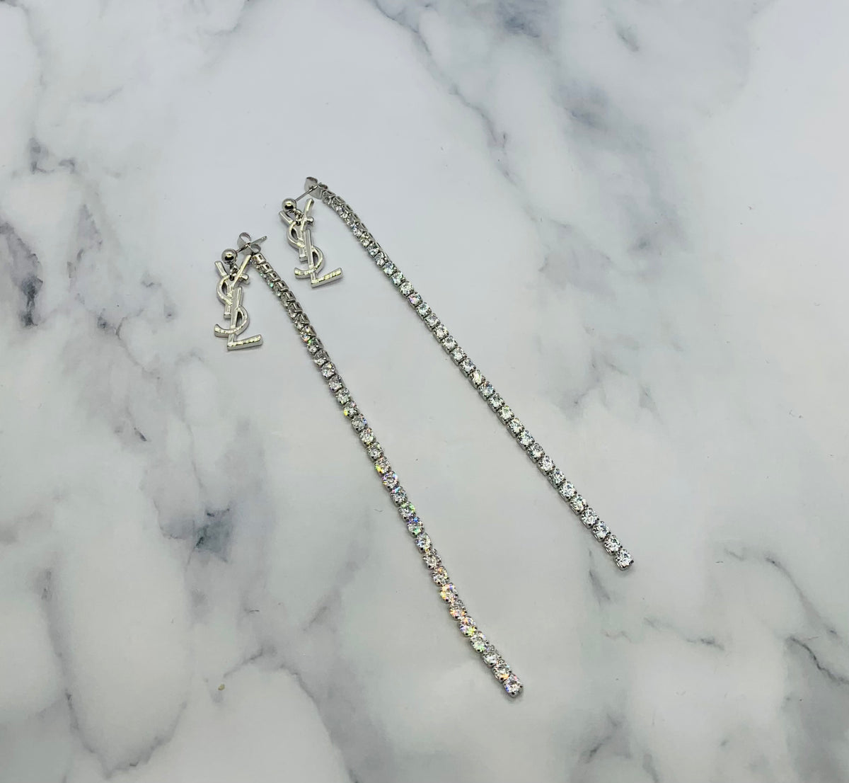 YSL YVES SAINT LAURENT Rhinestone Pendant Earrings - Pre owned