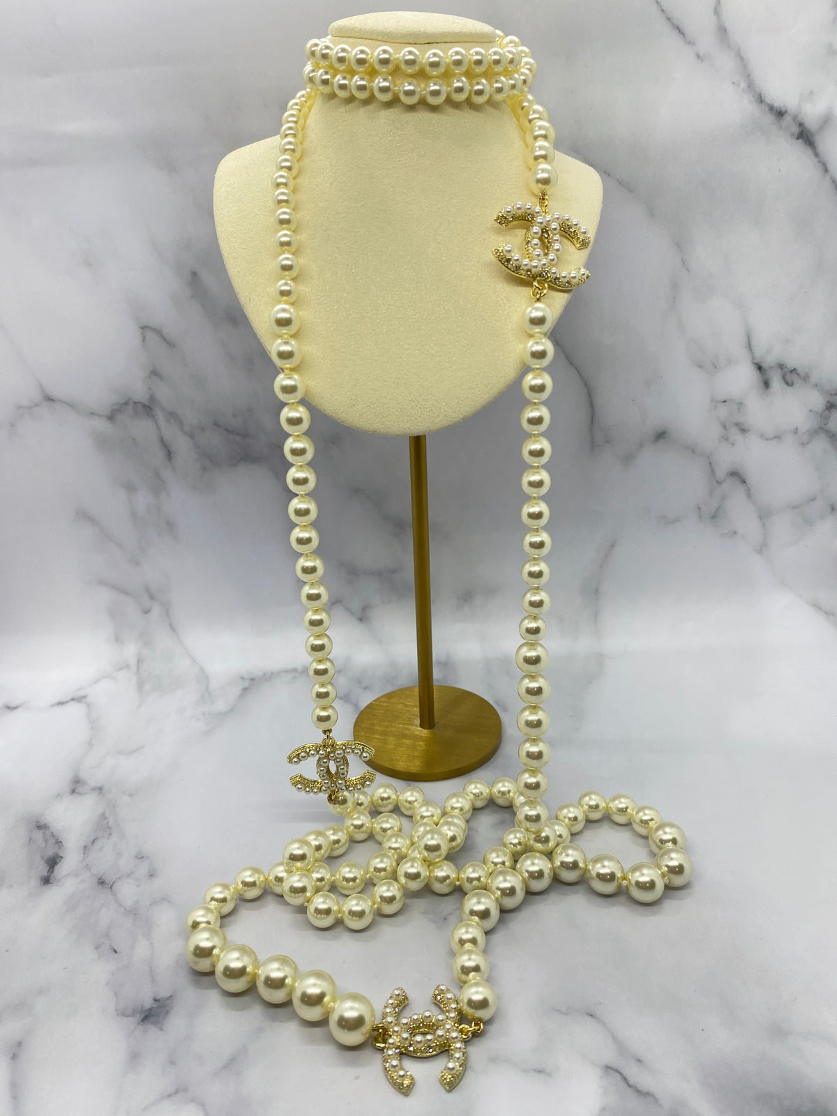 CHANEL CC Pearl Long Wrap Necklace - Pre owned