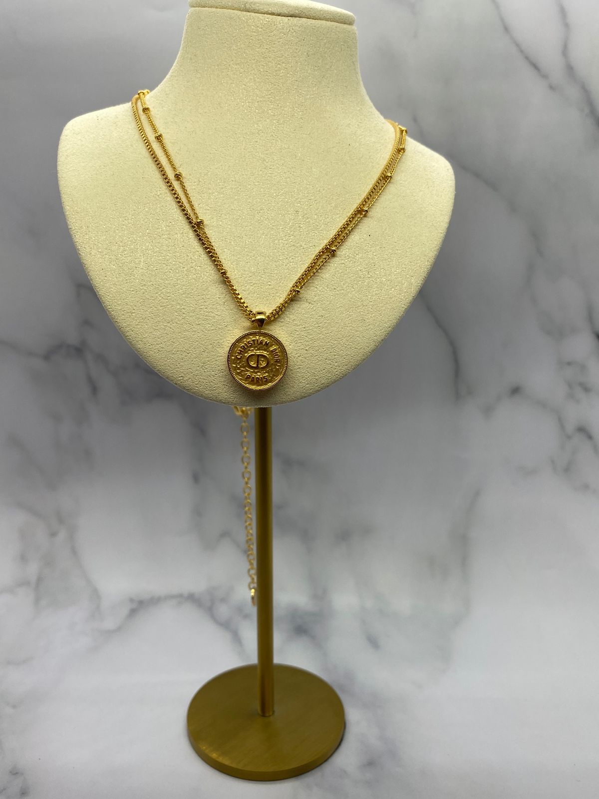 CHRISTIAN DIOR Gold Tone Coin Necklace - Pre owned