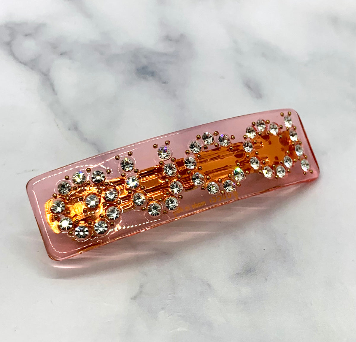 GUCCI Pink Clear Rhinestone Hair Clip Barrette - Pre owned