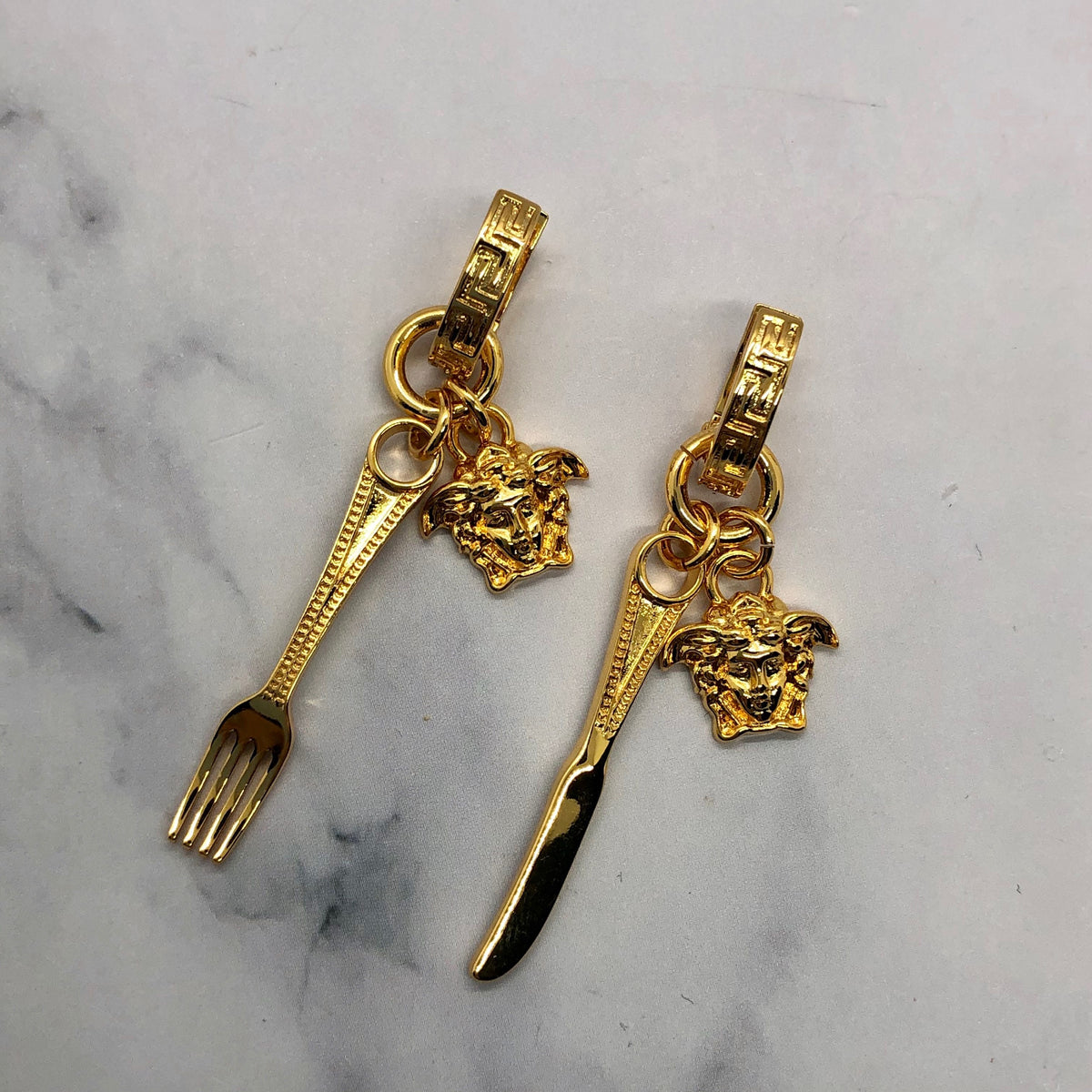VERSACE Medusa Knife & Fork Gold Earrings - Pre owned