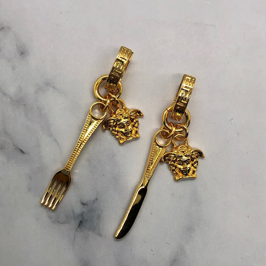 VERSACE Medusa Knife & Fork Gold Earrings - Pre owned