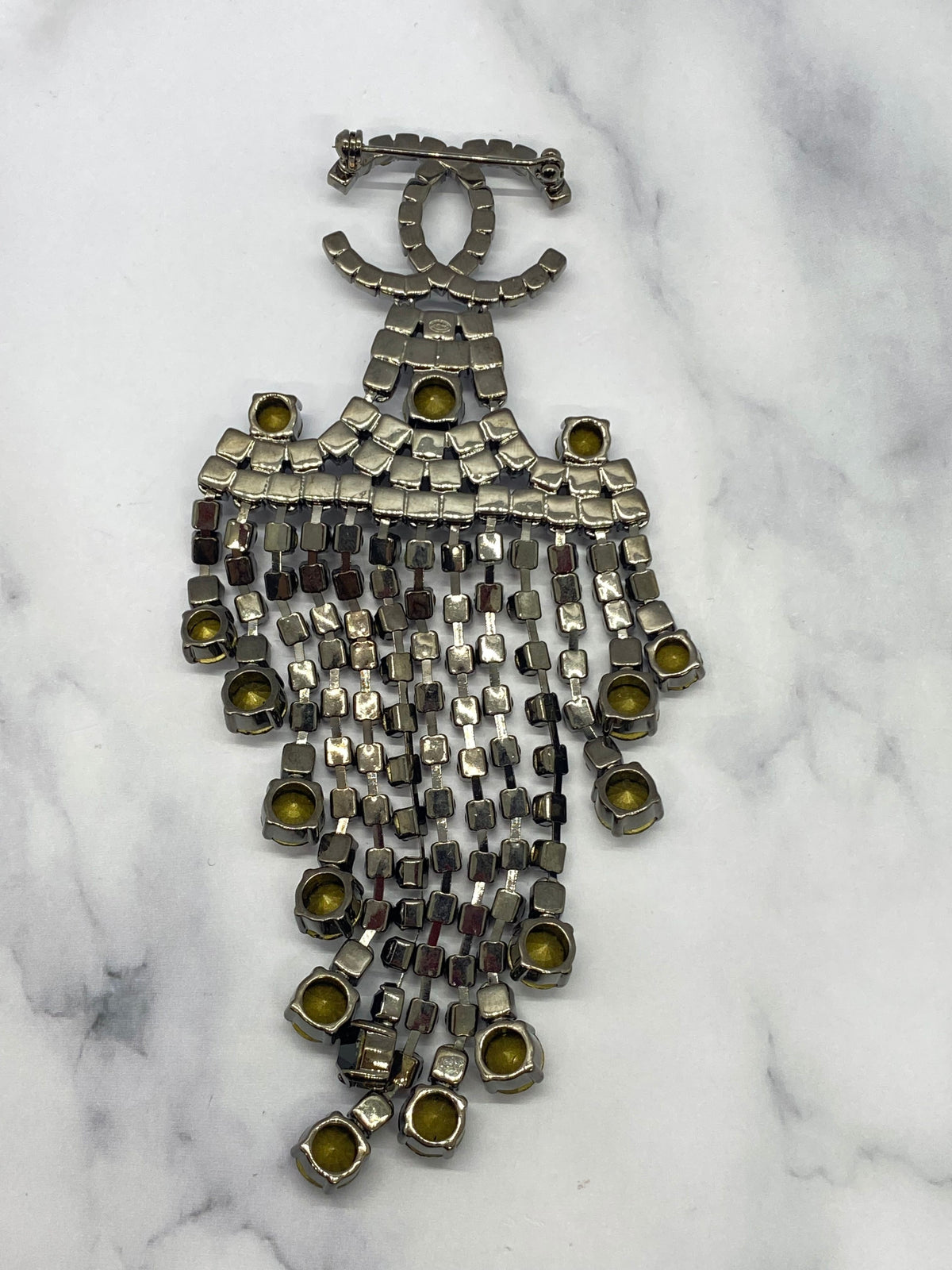 CHANEL CC Black Rhinestone Large Statement Brooch Pin - USED