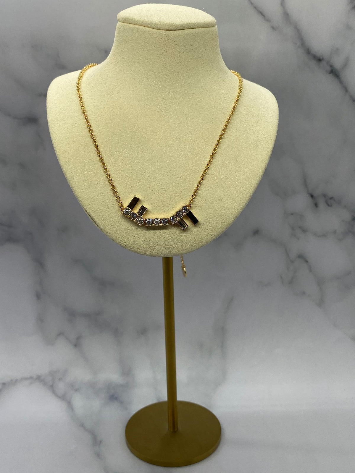 FENDI F Gold Tone Rhinestone Necklace - Pre owned