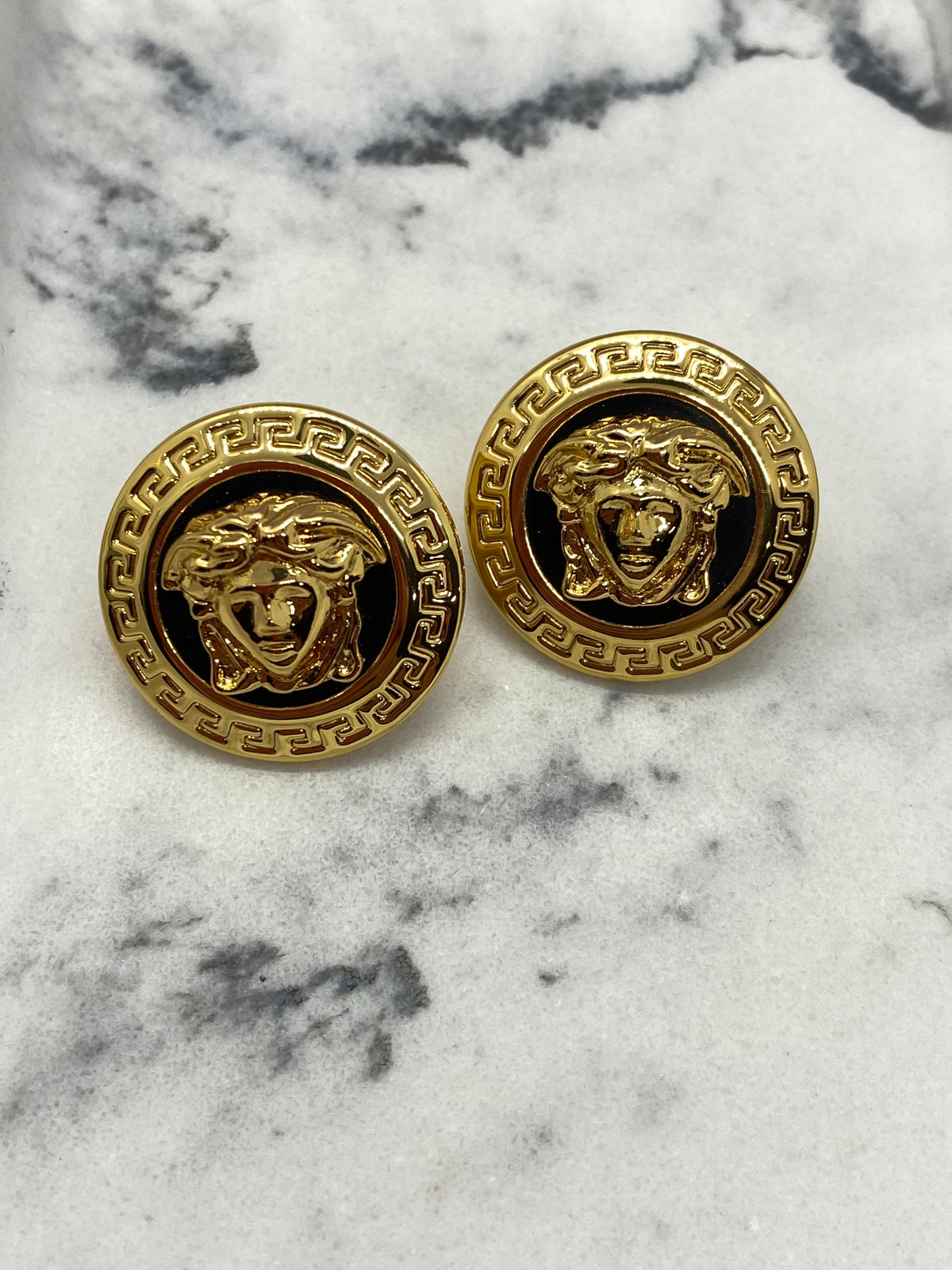 VERSACE Vintage Medusa Gold Tone Disc Earrings - USED