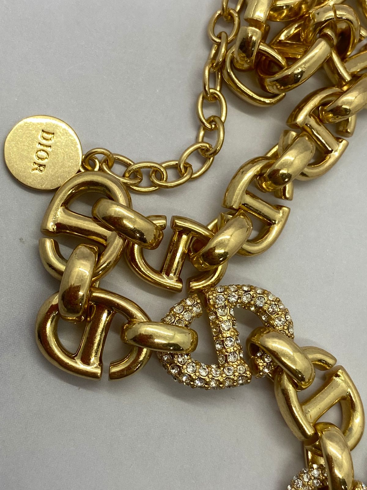 CHRISTIAN DIOR CD Gold Tone Rhinestone Chain Necklace - Pre owned