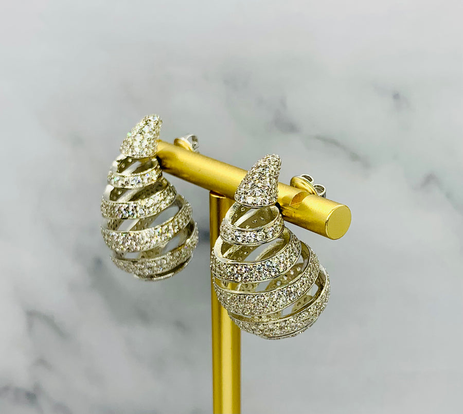 Auth BOTTEGA VENETA Silver Rhinestone Drop Earrings - Pre owned
