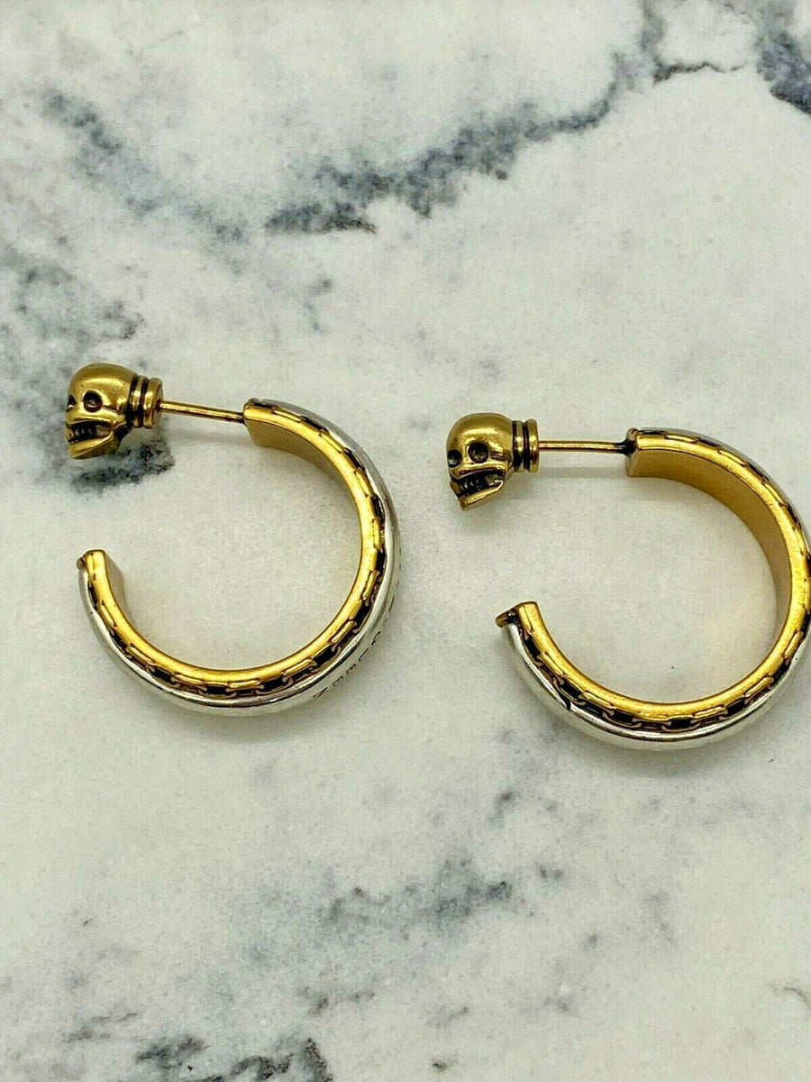 ALEXANDER McQUEEN Brass & Silver Tone Hoop Earrings - Pre owned