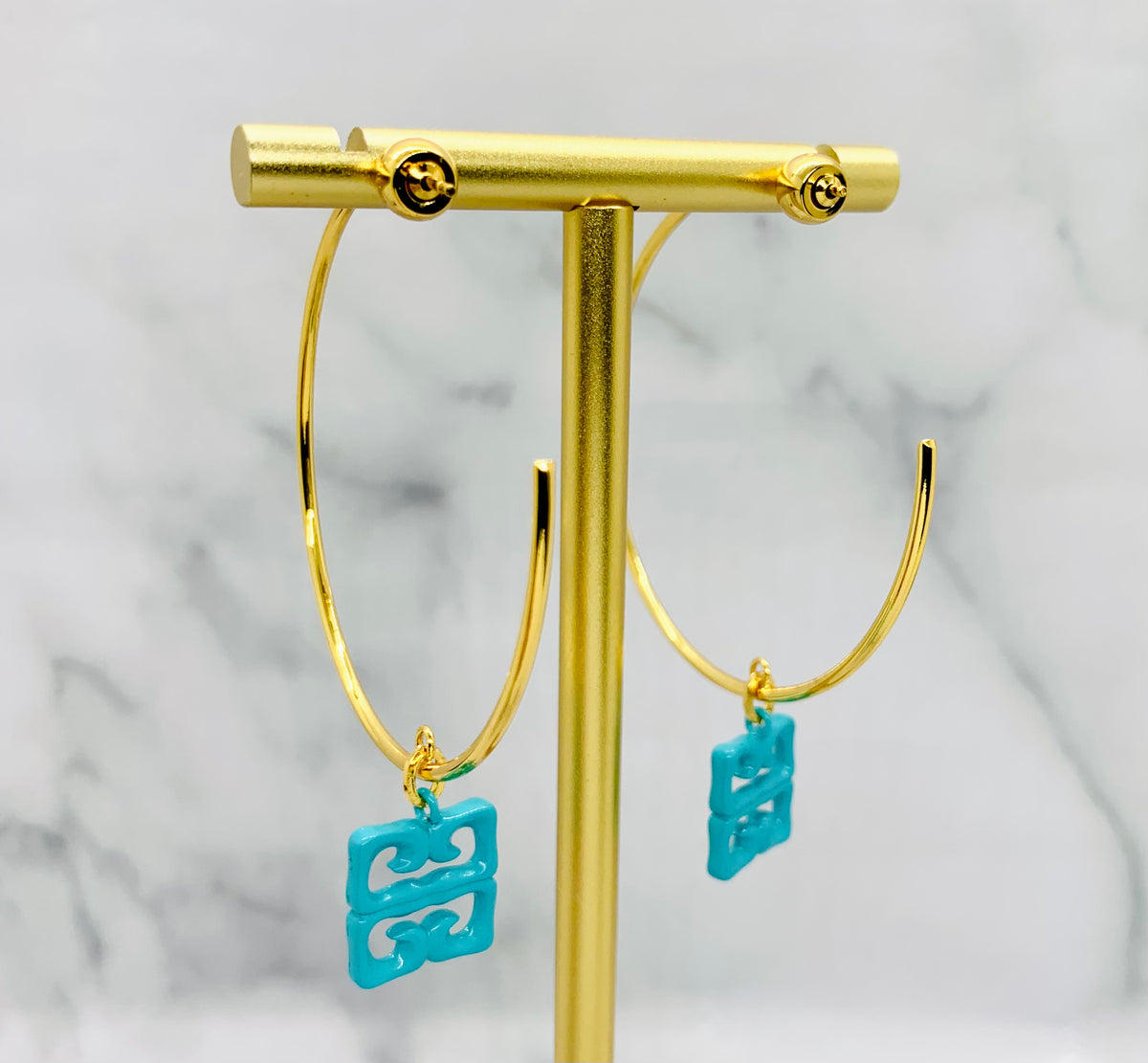 GIVENCHY Teal Monogram Hoop Earrings - Pre owned