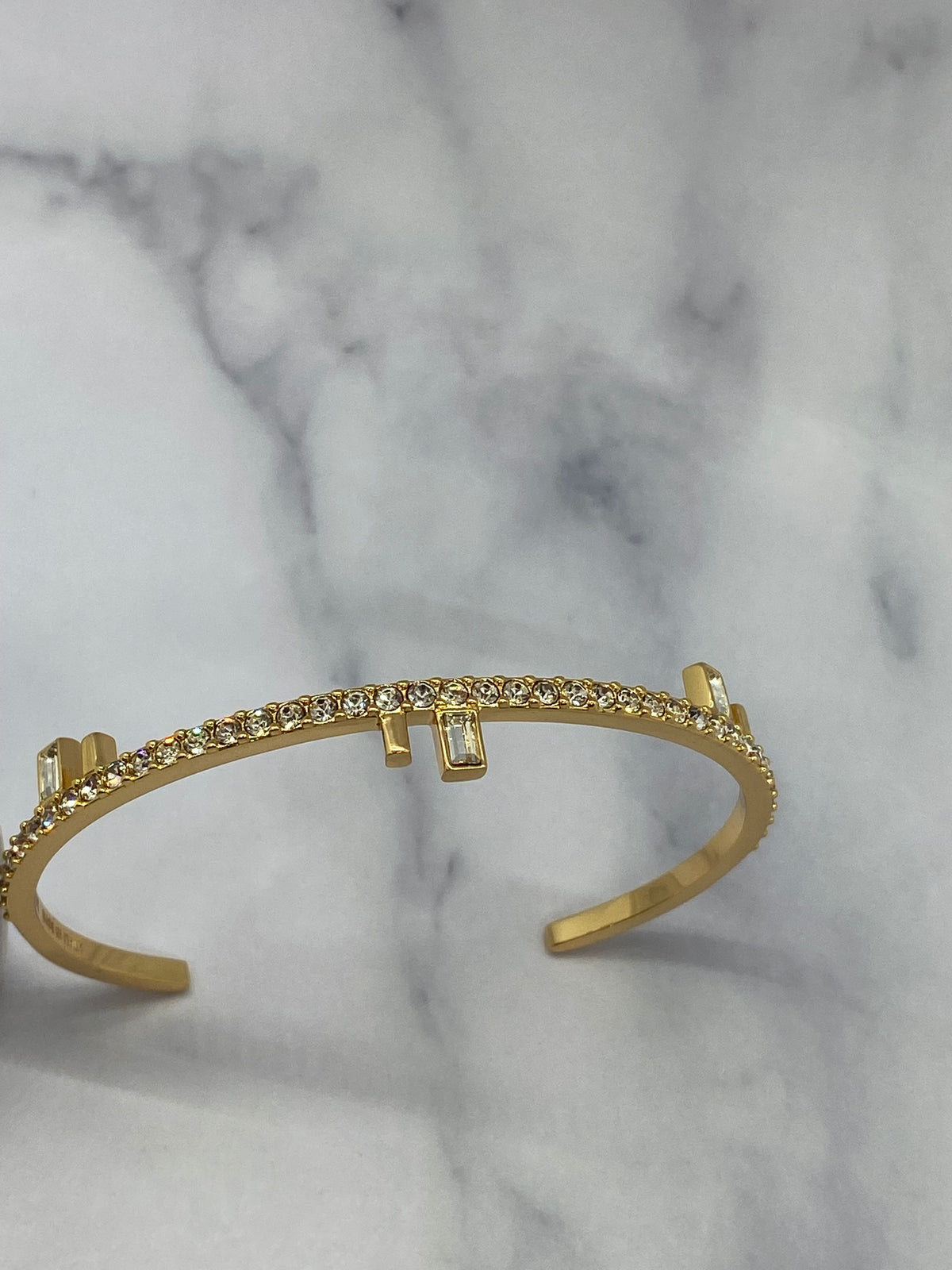 FENDI F Gold Tone Rhinestone Bangle Cuff Bracelet - Pre owned