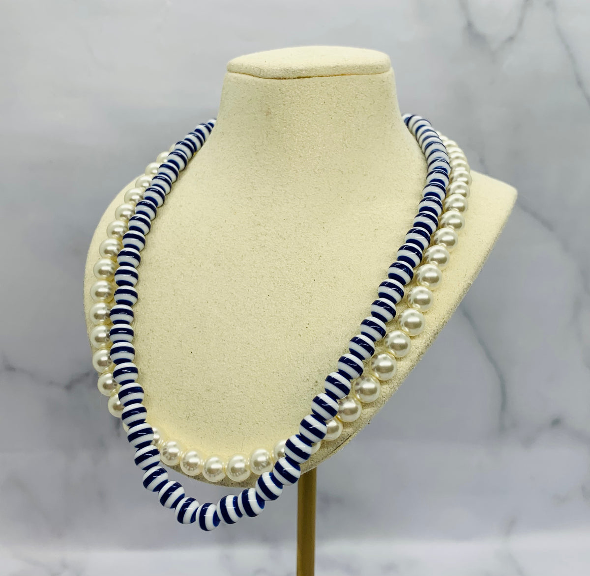 MIU MIU Pearl & Blue Striped Necklace - Pre owned