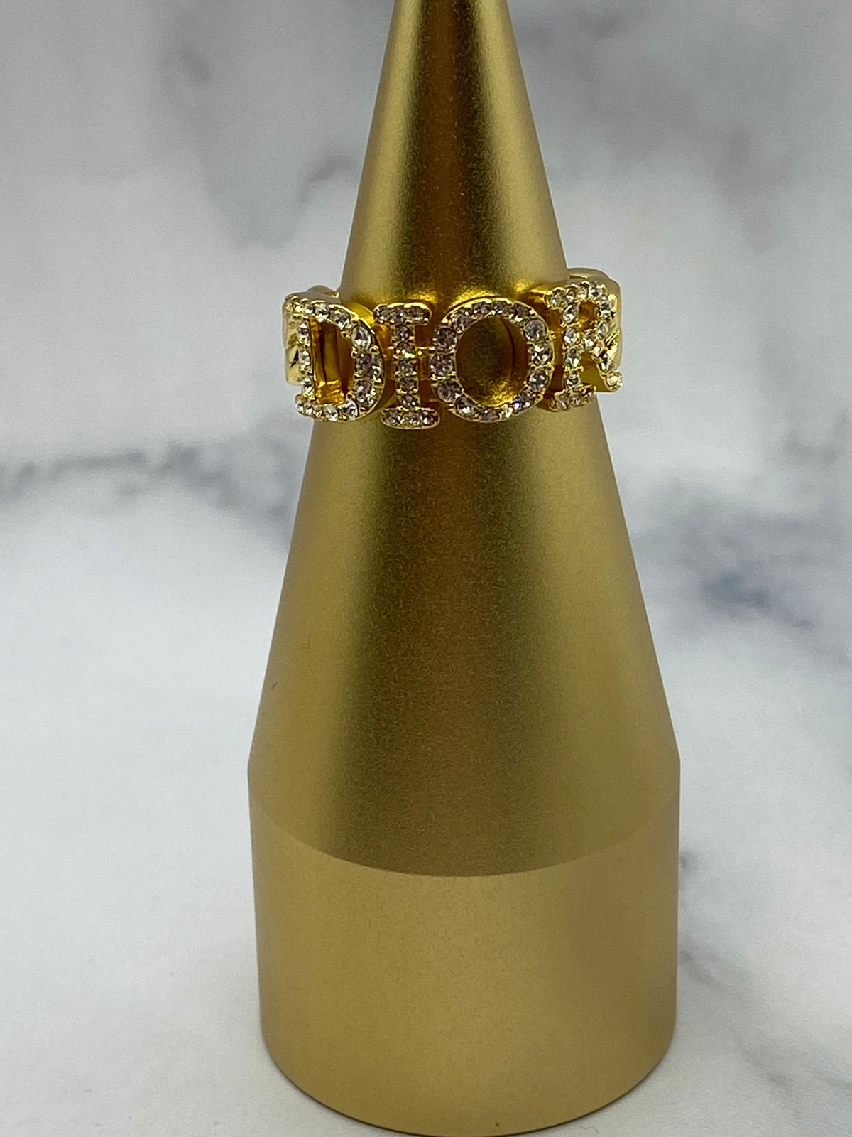 CHRISTIAN DIOR Gold Tone Rhinestone Ring - Size M 7