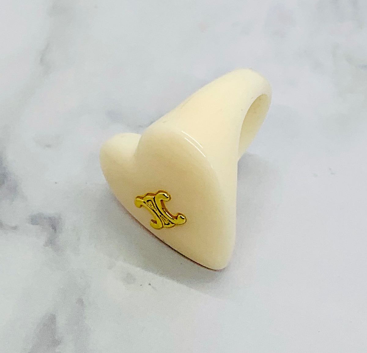 CELINE Monogram Acrylic White Heart Ring Size 7 M - Pre owned