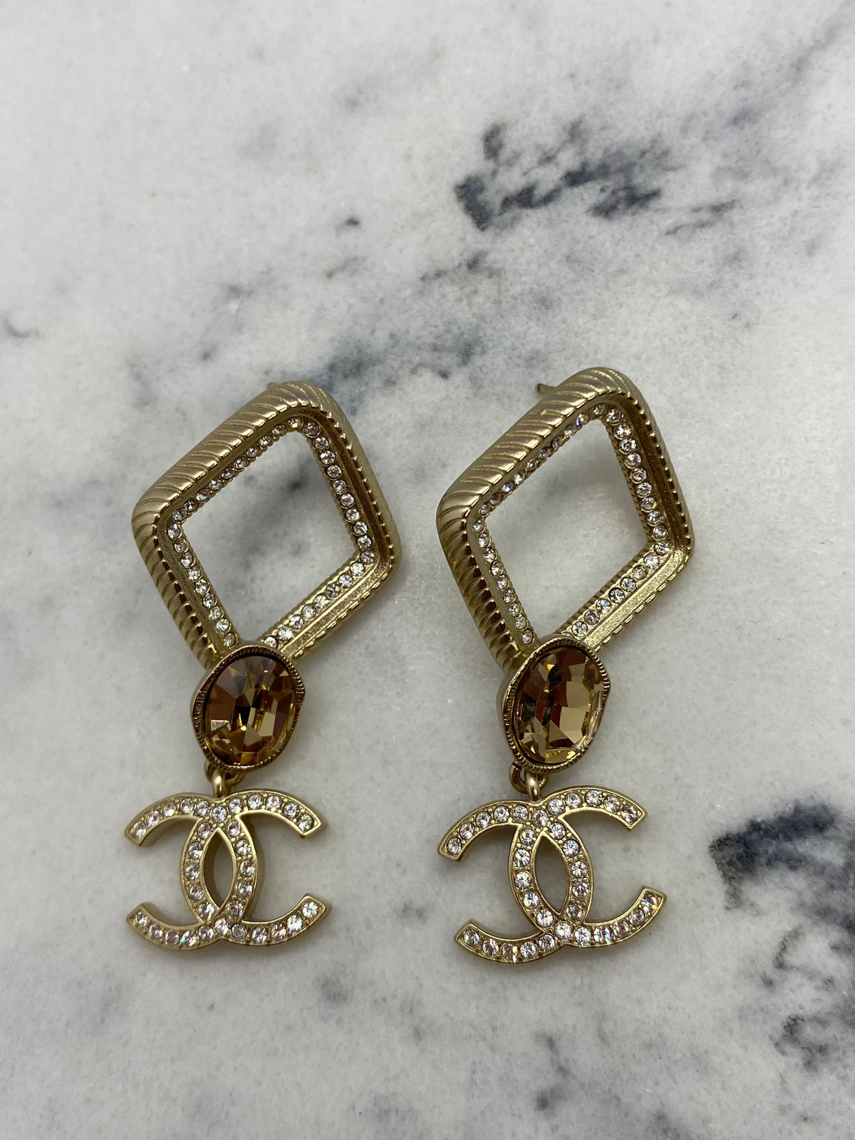 CHANEL CC Pendant Rhinestone Earrings - Pre owned
