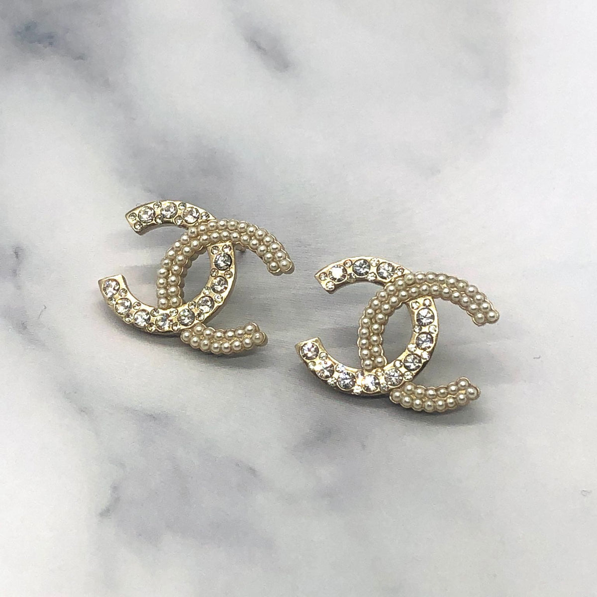 CHANEL CC Gold Tone Rhinestone Earrings - Pre owned