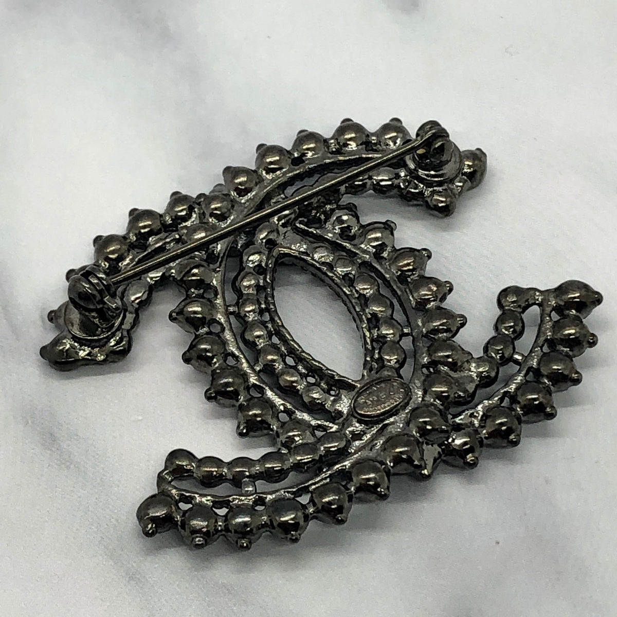 CHANEL CC Sage Rhinestone Brooch Pin - USED