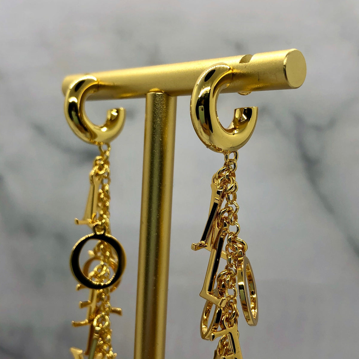 LOEWE Gold Tone Pendant Monogram Earrings - Pre owned