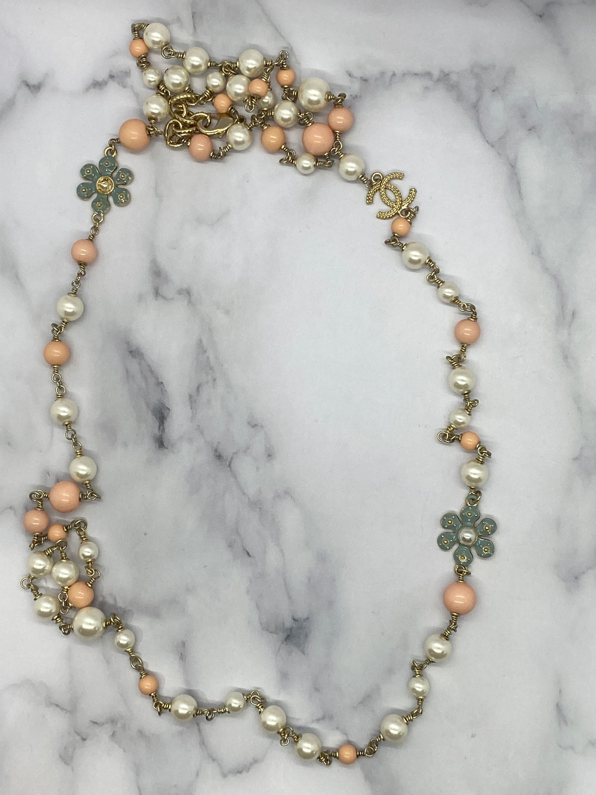 CHANEL CC Floral Beaded Long Necklace - DAMAGED