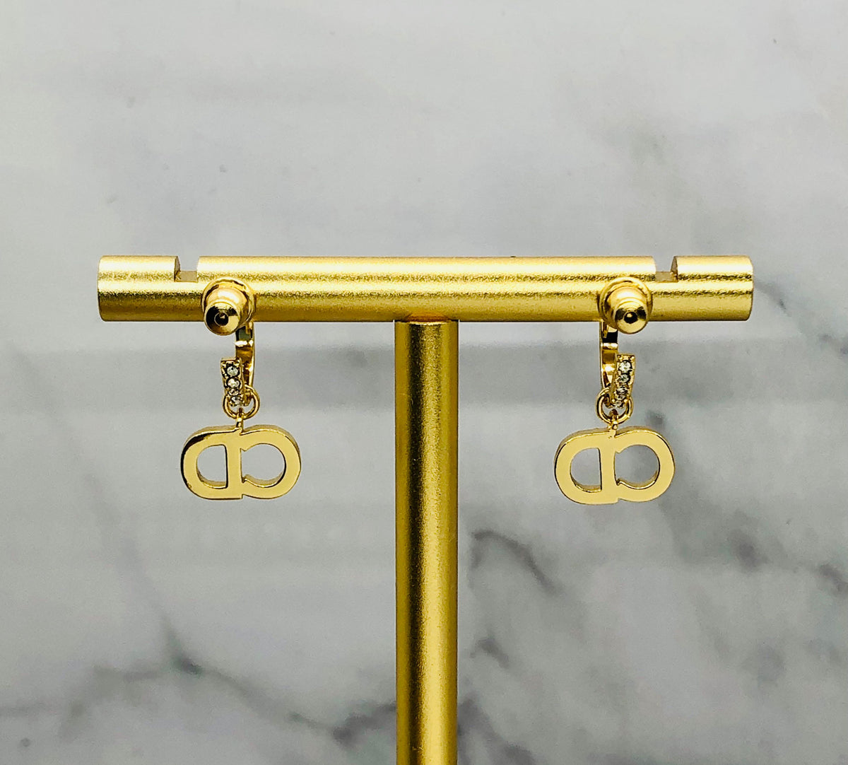 CHRISTIAN DIOR CD Gold Tone Rhinestone Earrings - Pre owned