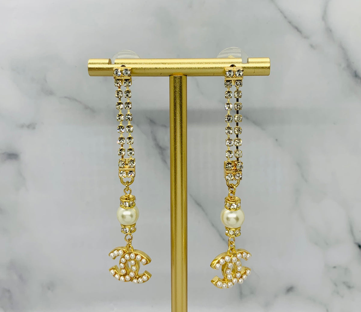 CHANEL CC Rhinestone Pendant Earrings - USED