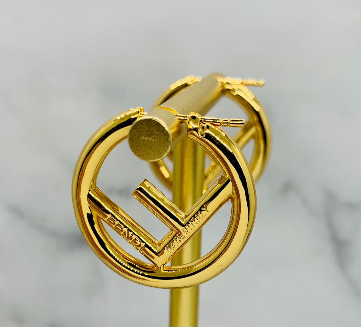 FENDI FF Gold Monogram Hoop Earrings - Pre owned