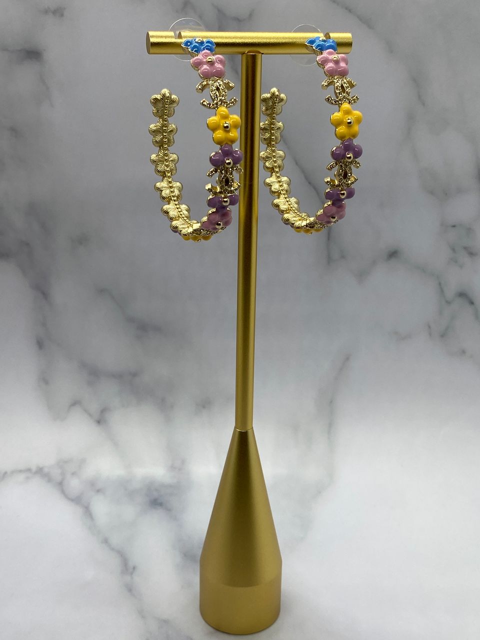 CHANEL CC Colorful Flower Hoop Earrings - Pre owned