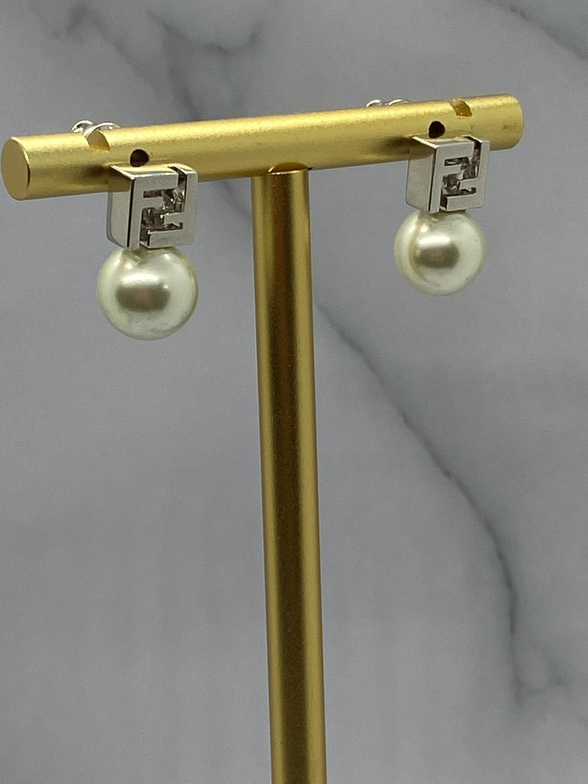 FENDI F Silver Tone Pearl Earrings - Pre owned
