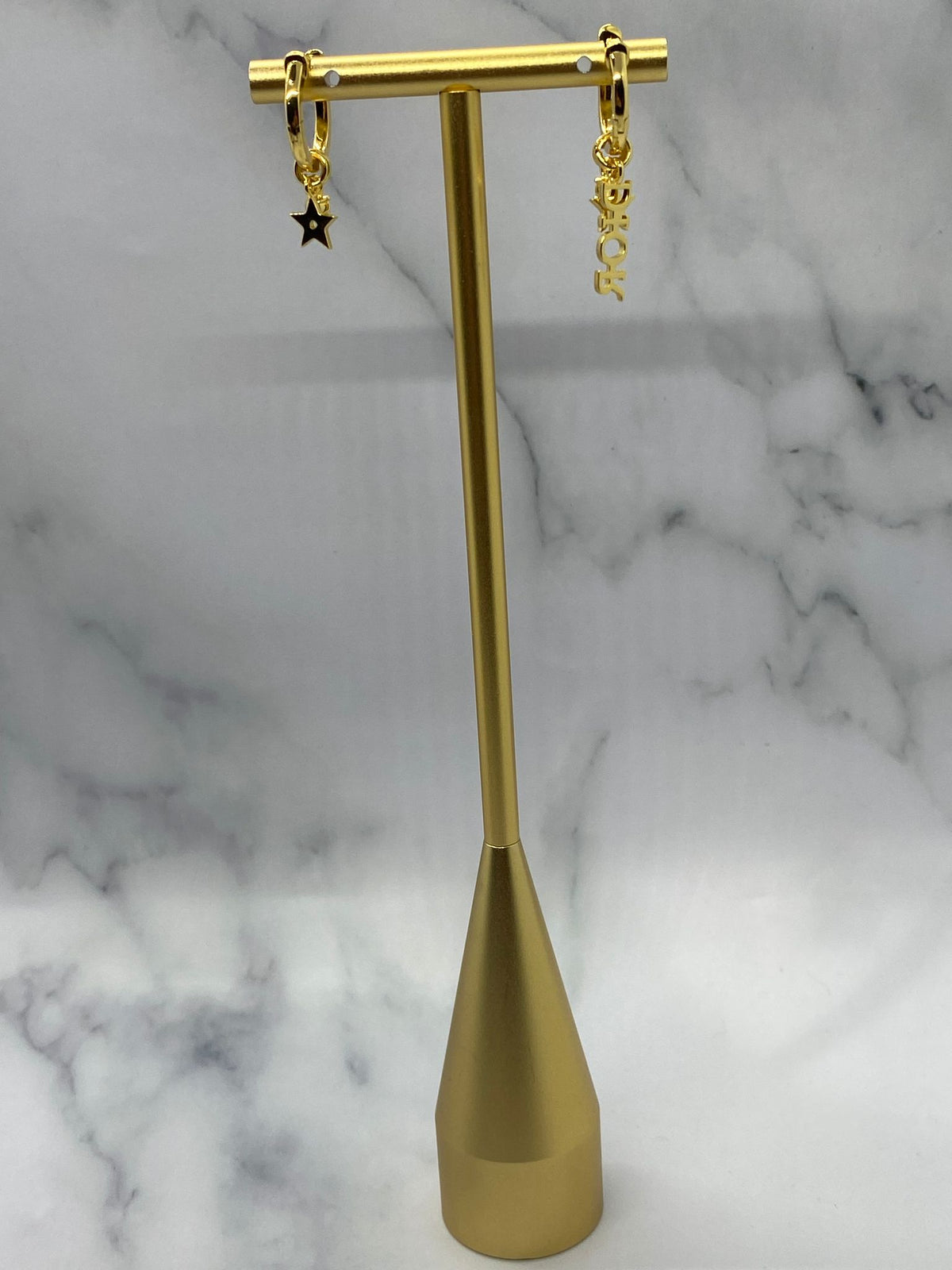 CHRISTIAN DIOR Gold Tone Charm Hoop Earrings - Pre owned