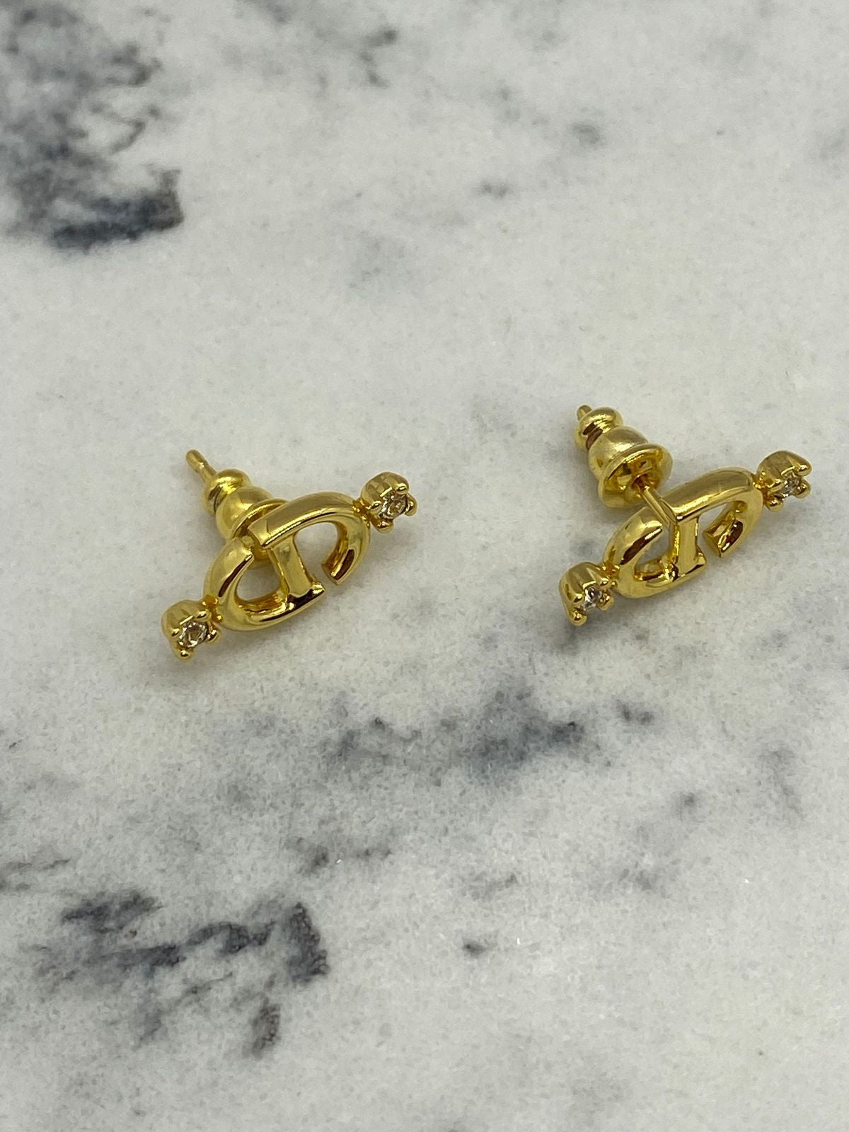 CHRISTIAN DIOR CD Gold Tone Rhinestone Earrings - Pre owned