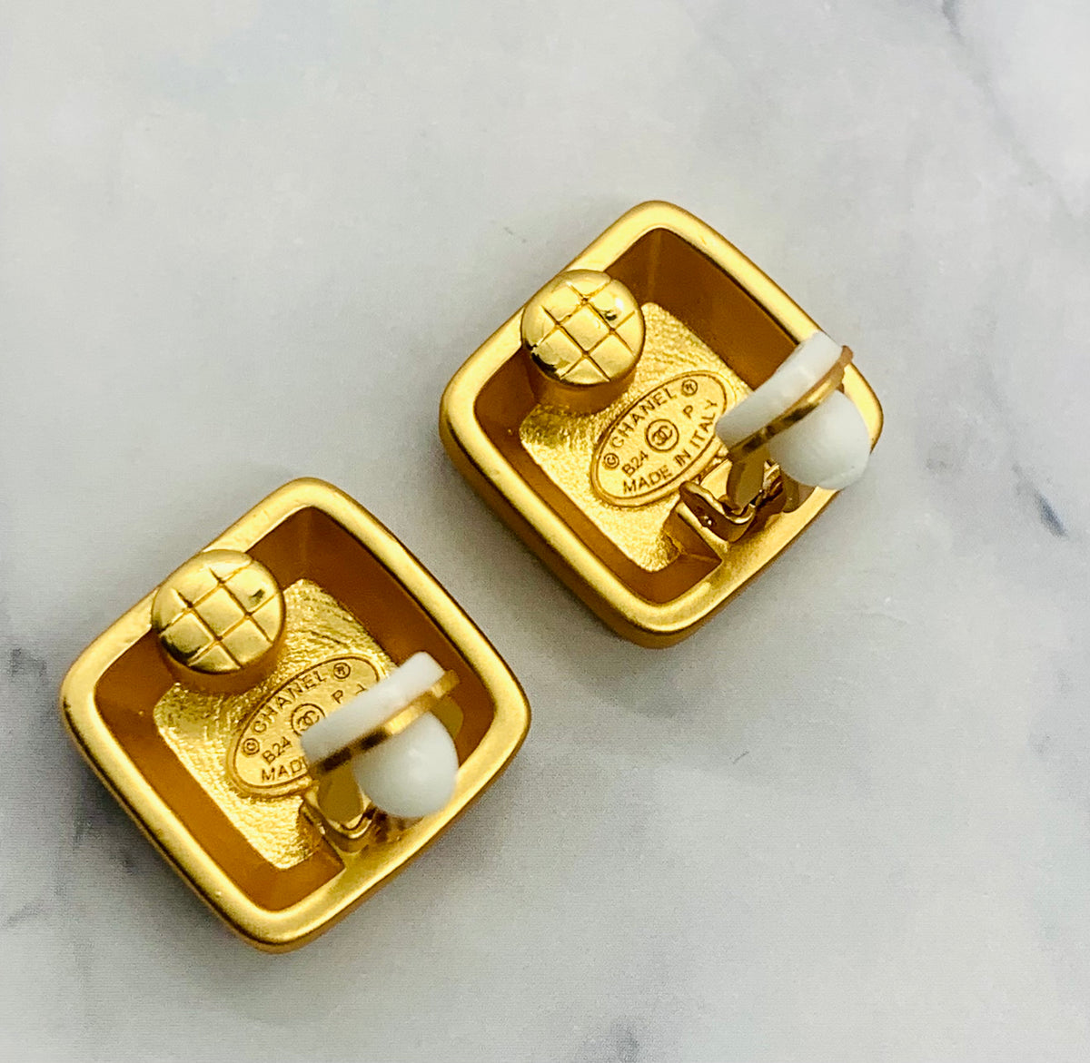 CHANEL CC Gold Tone Button Earrings - Pre owned